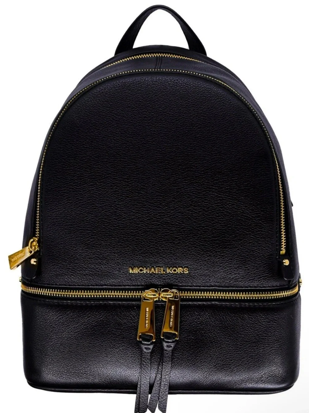 Michael Kors Black Leather Backpack with Gold Hardware Accents